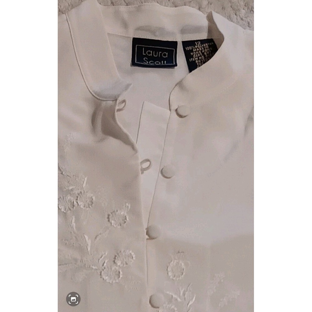 Laura Scott Cottagecore Grannycore Coquette Floral Embroidered Button Up Size 12